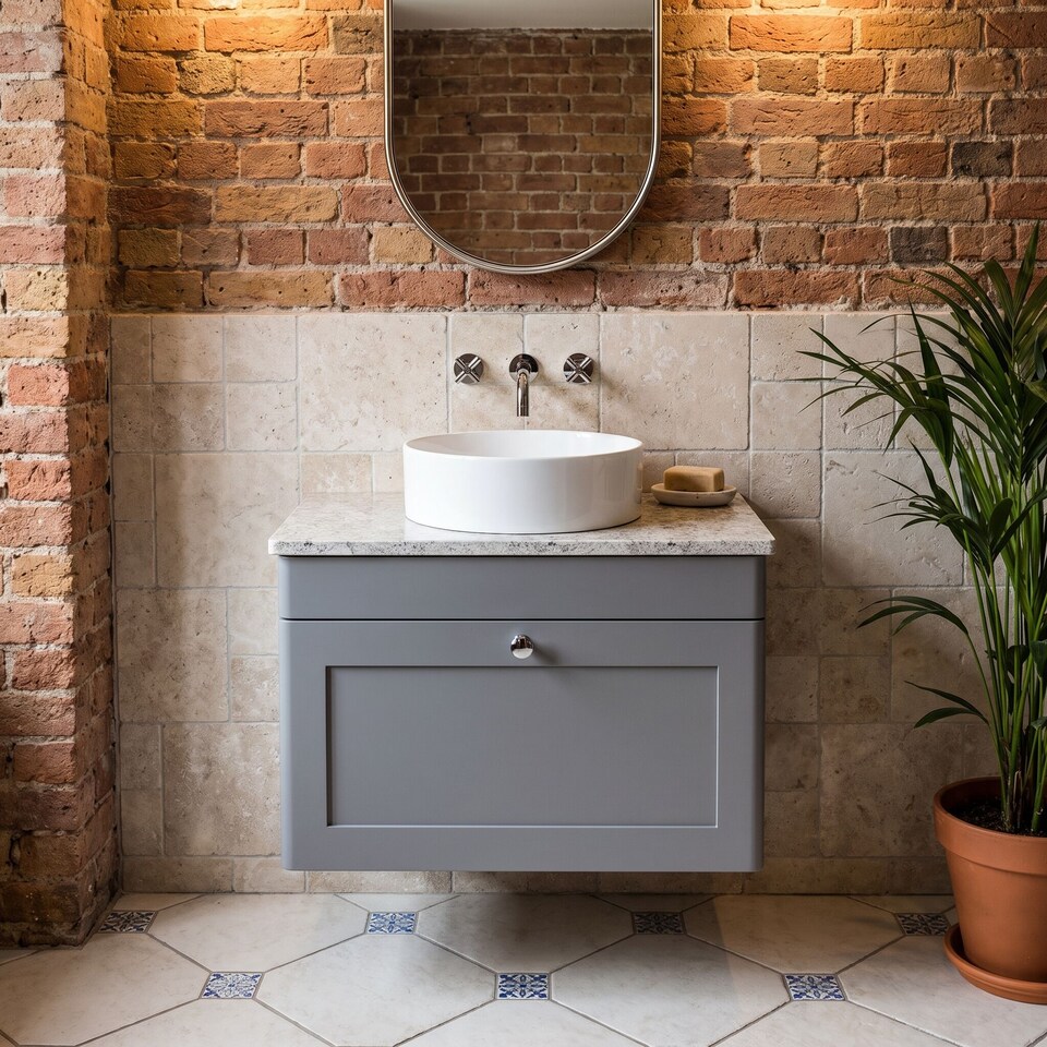 image 1 of Balterley Swynnerton Traditional 1 Drawer Wall Hung Vanity Unit with Marble Top, Satin Grey, 600mm