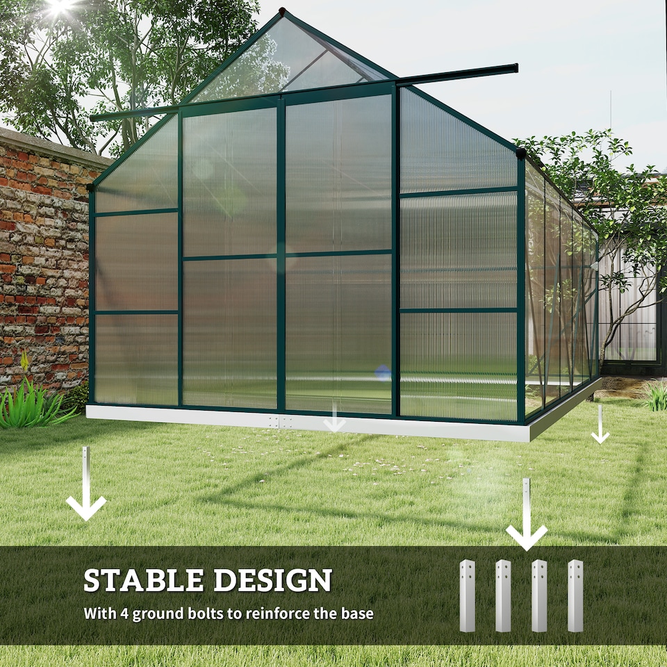 image 1 of Outsunny 8x12ft Polycarbonate Walk-in Greenhouse Outdoor w Double Sliding Door