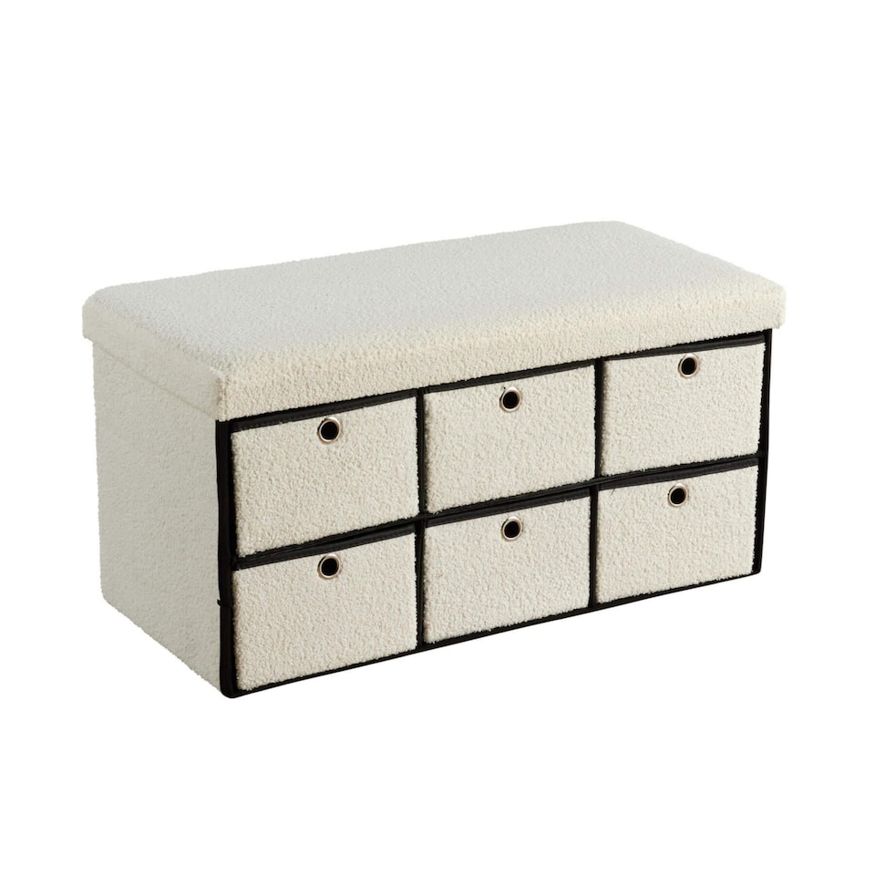 image 1 of Folding Ottoman Storage Bench 6 Drawer Compact Space-Saving Furniture | Cream
