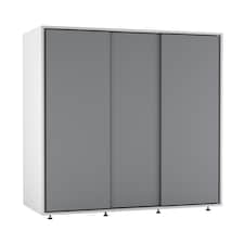 120cm 3 Sliding Doors Children Kids Wardrobe Bedroom Storage Closet Hanging Rail | Multi | White with Grey Doors | 1