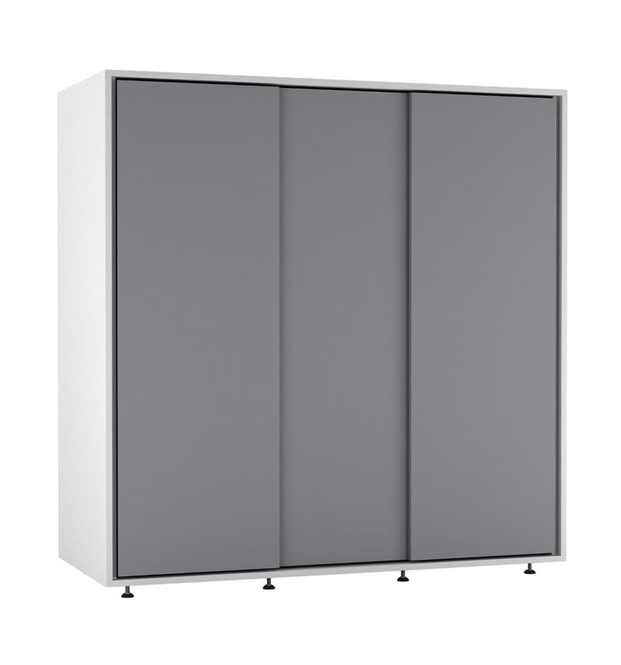 image 1 of 120cm 3 Sliding Doors Children Kids Wardrobe Bedroom Storage Closet Hanging Rail | Multi | White with Grey Doors | 1