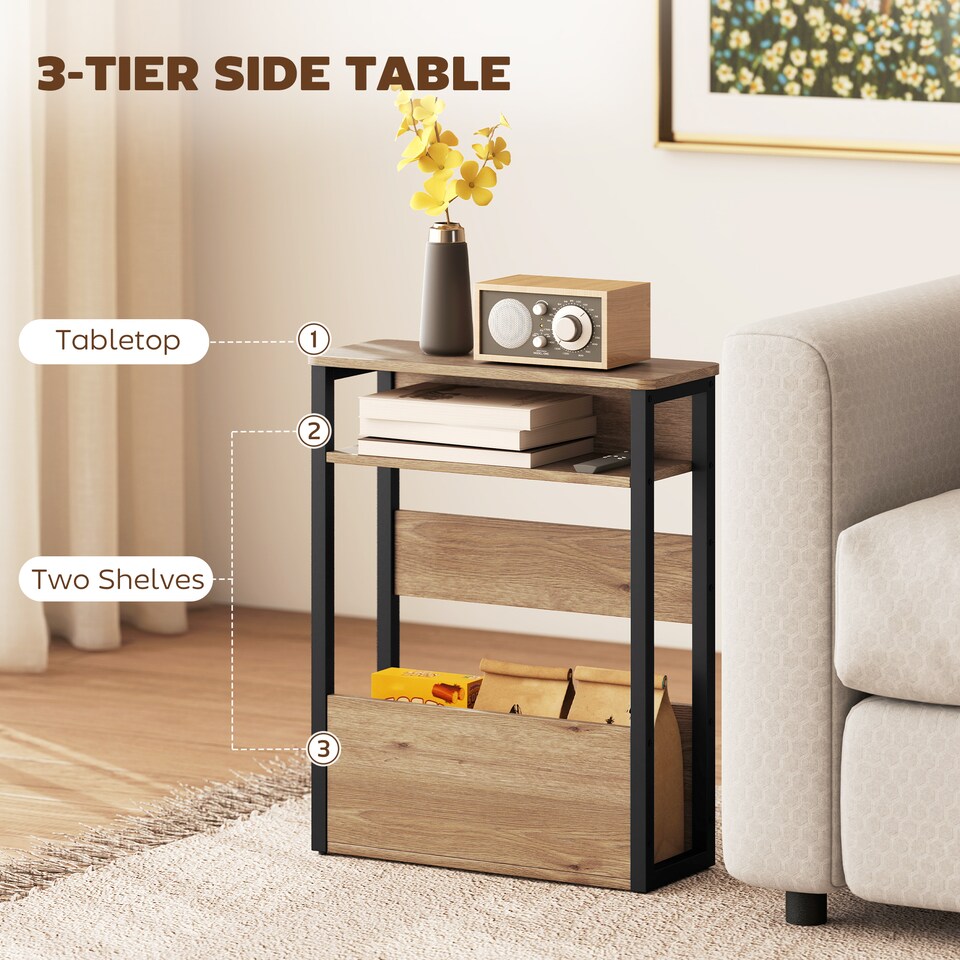 image 1 of HOMCOM Narrow Side Table with Storage, Bedside End Table, Walnut Brown | Brown | Walnut brown