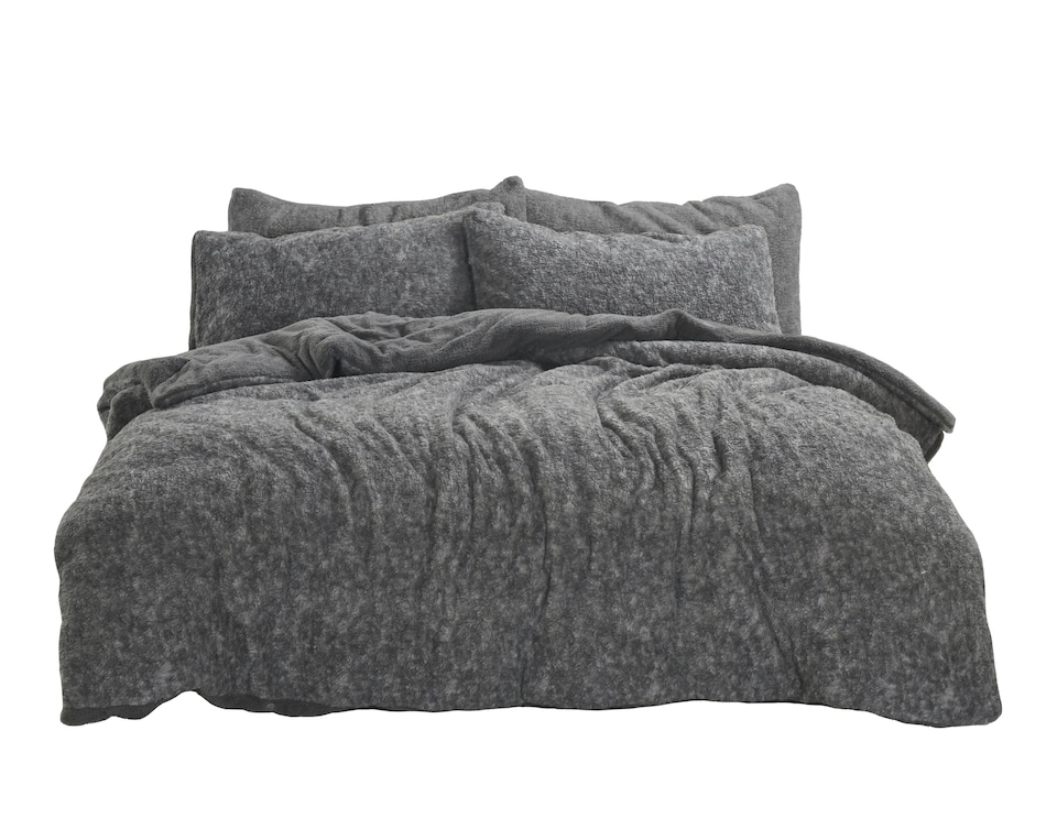 image 1 of Velosso Teddy Marl Fluffy and Warm Fleece Duvet Cover Set | Grey | Charcoal | King