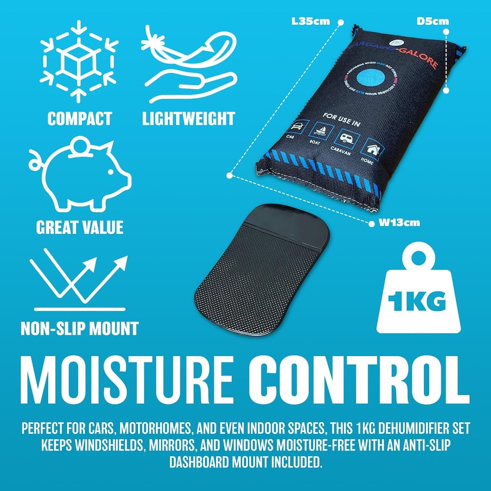 image 1 of 2 Pack Reusable Car Interior Dehumidifier Bag & Dashboard Mounting Anti-slip Mat Remove Moisture