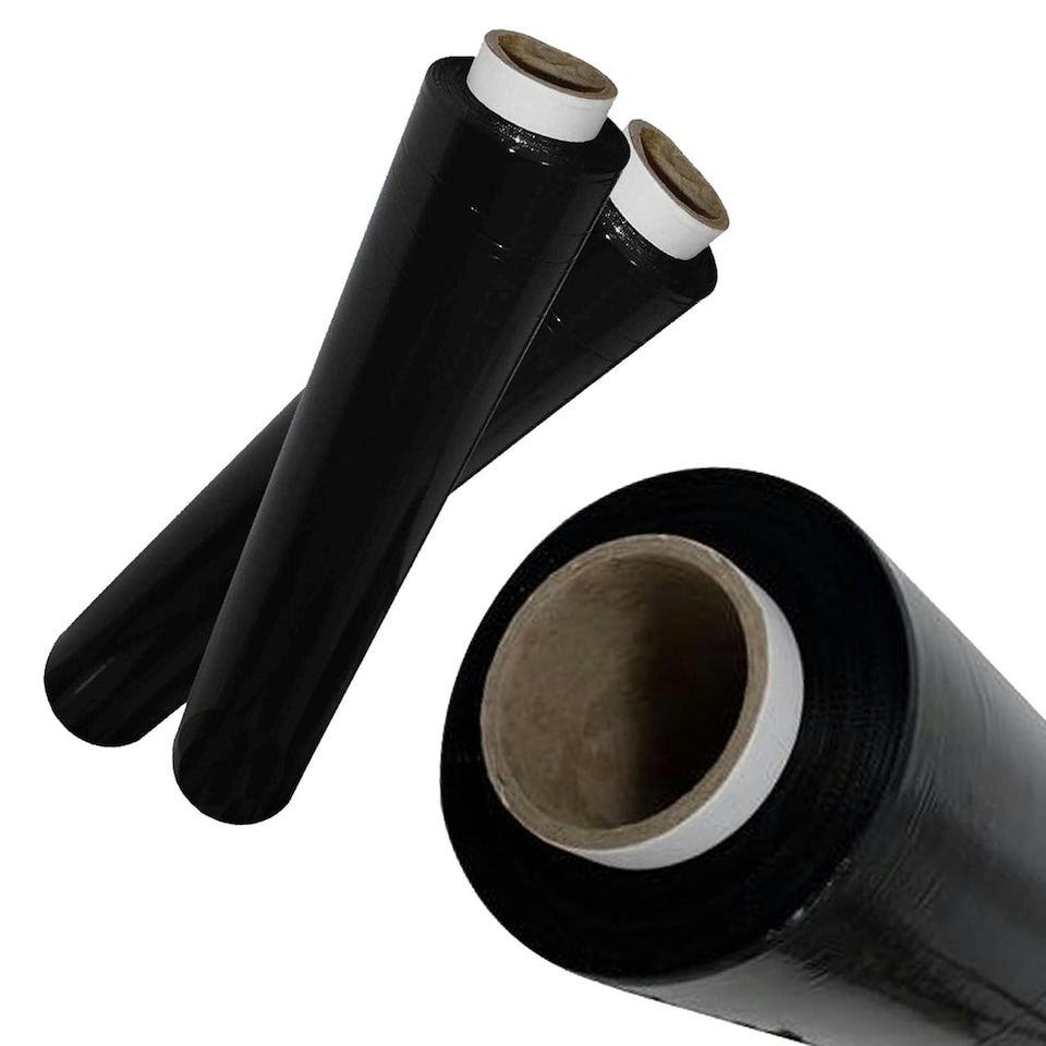 image 1 of 12 Rolls Of Black 400mm Standard Core Tear Resistant Pallet Shrink Wrap Rolls