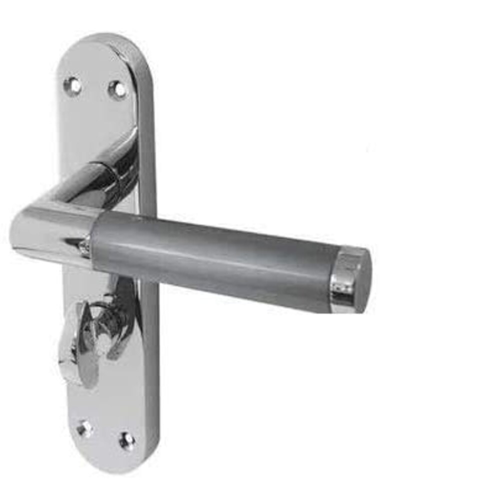 Golden Grace Mitred Design Bathroom Door Handles on Backplate in Duo Chrome Finish - 182mm x 45mm Grey