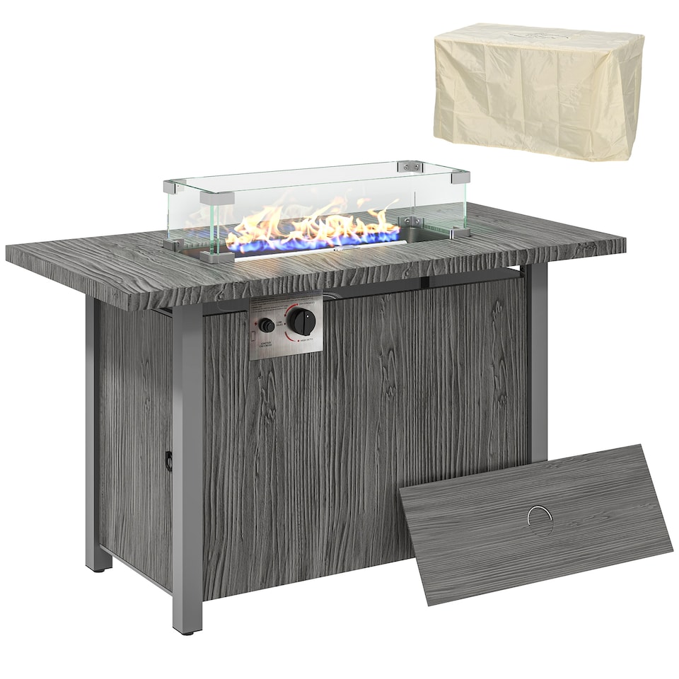 image 1 of Outsunny Gas Fire Pit Table with 50,000 BTU Burner, Cover, Dark Grey