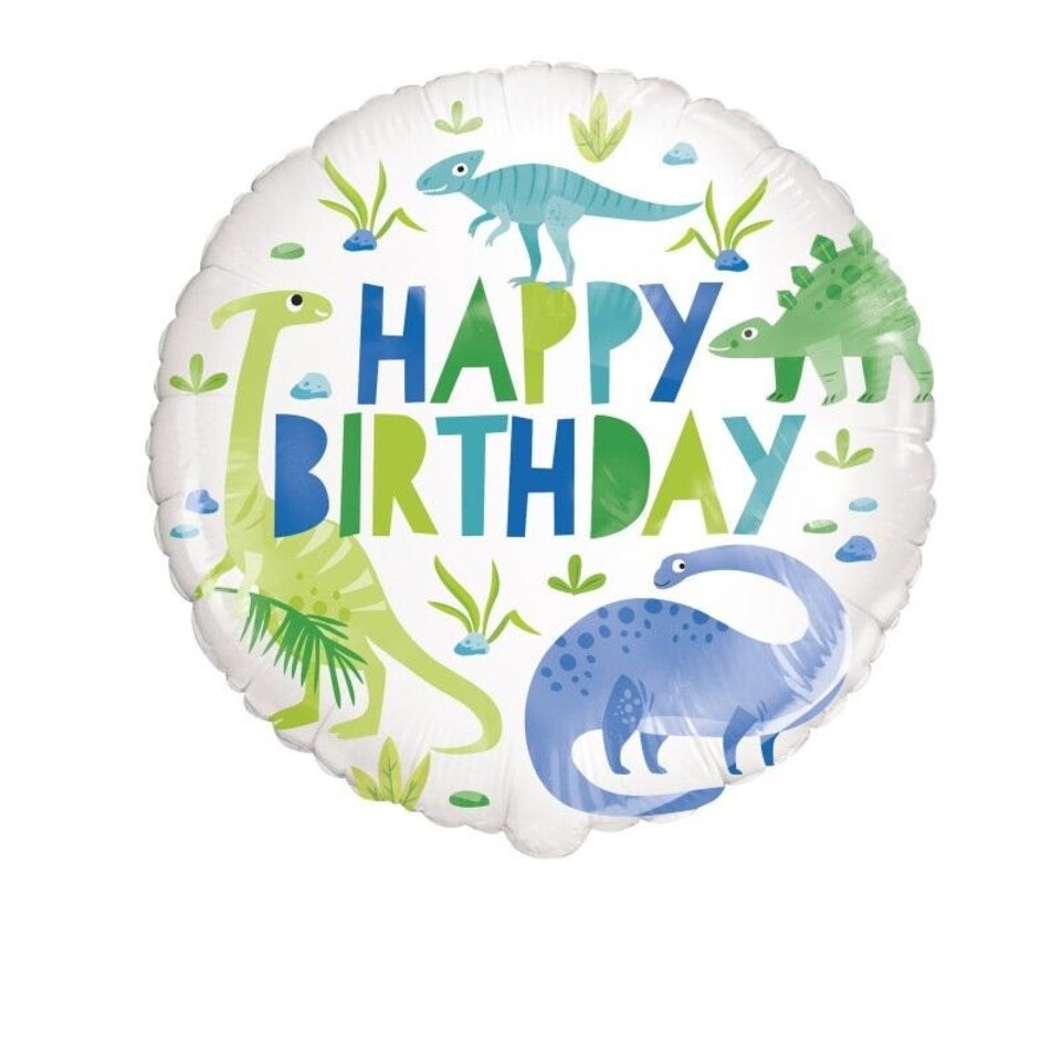 Unique Party Dinosaur Happy Birthday Foil Balloon - White/Green/Blue - One Size