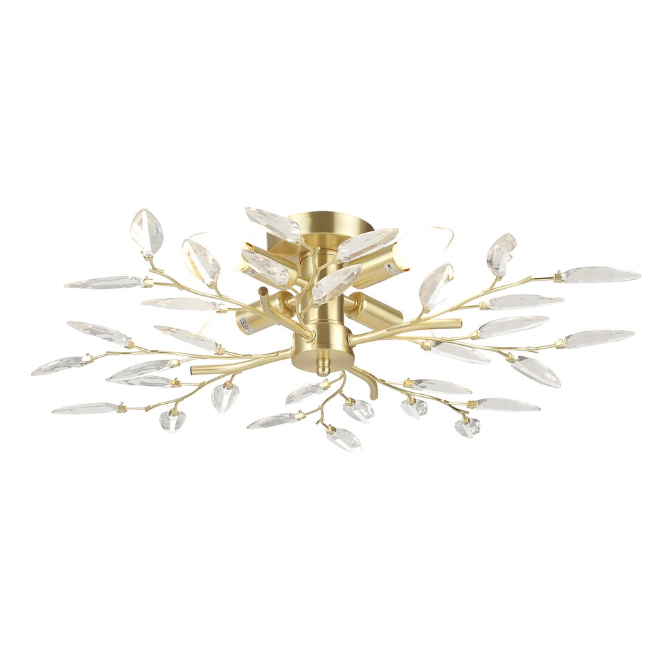 image 1 of Modern Brushed Gold Plated Branch Ceiling Light Fitting with Acrylic Leaves | Gold