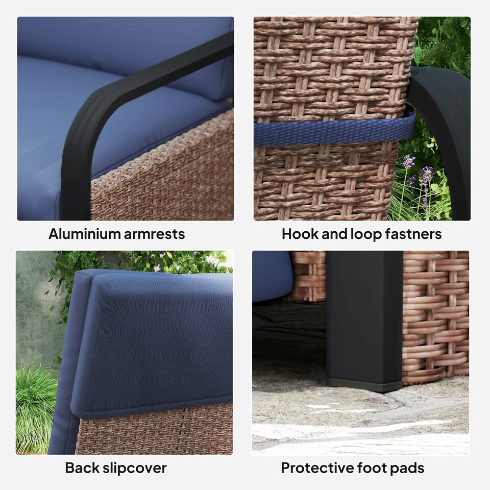 image 1 of Outsunny Rattan Garden Recliner Chair Sun Lounger w/ Side Tray Blue