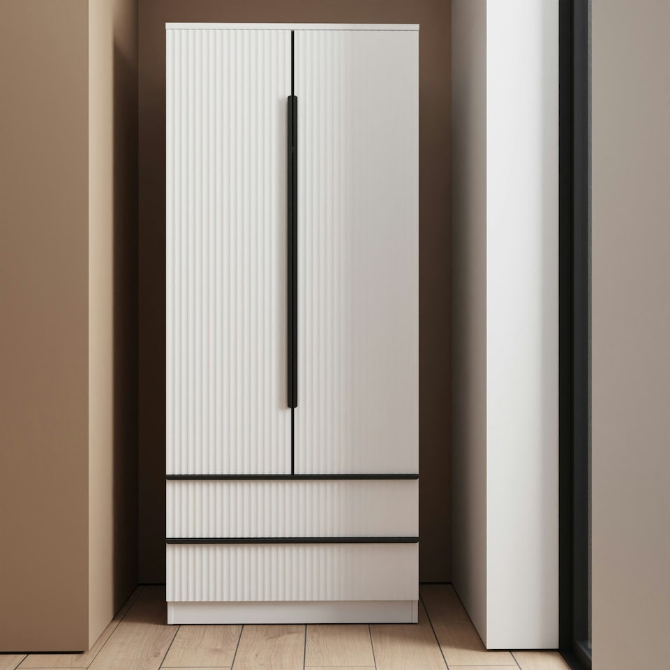 image 1 of FWStyle Lania Ripple Ridged 2 Door 2 Drawer Combination Wardrobe Matt White White