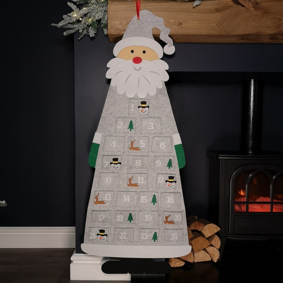 image 1 of 45cm x 115cm Felt Santa Advent Calendar Christmas Decoration in Grey