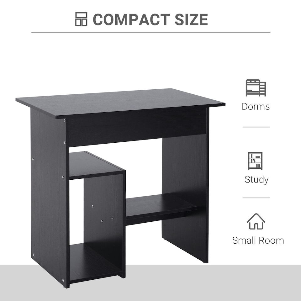 image 1 of HOMCOM Compact Small Computer Table Wooden Desk Keyboard Tray Storage Black