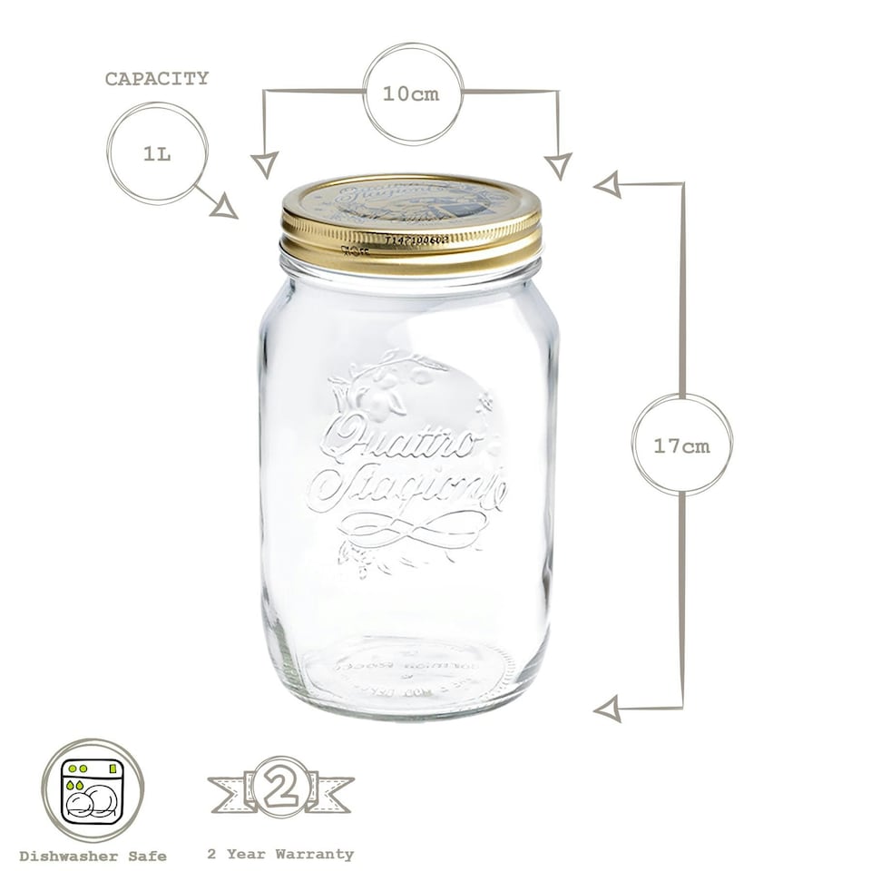 image 1 of Bormioli Rocco Quattro Stagioni Glass Preserving Jars - 1L - Clear - Pack of 4