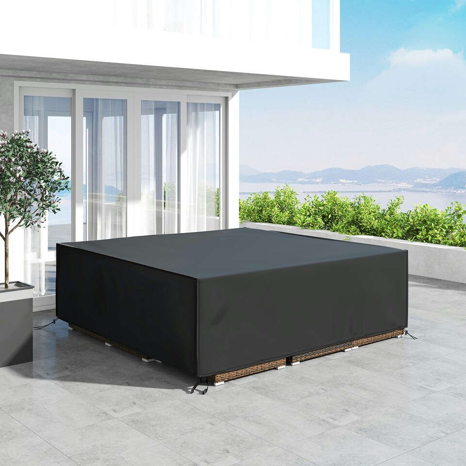 image 1 of Outsunny Large Garden Set Square Cover Outdoor Furniture Waterproof Resist Fade Black | Black