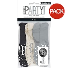 Unique Party Age 13 Glitz Latex Balloons (Pack Of 30) - Black/White/Grey - One Size