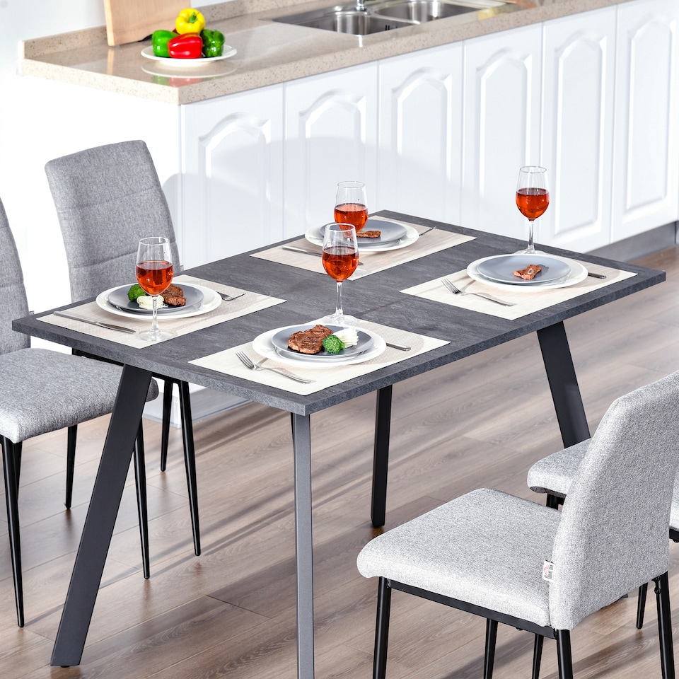 image 1 of HOMCOM Modern Rectangular Dining Table with Metal Legs Indoor, Dark Grey