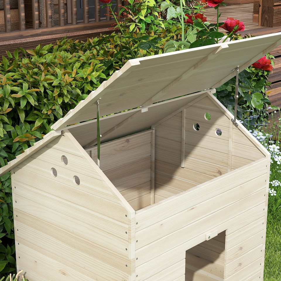 image 1 of PawHut Wooden Duck House w/ Openable Roof, Raised Base, Air Holes - Natural