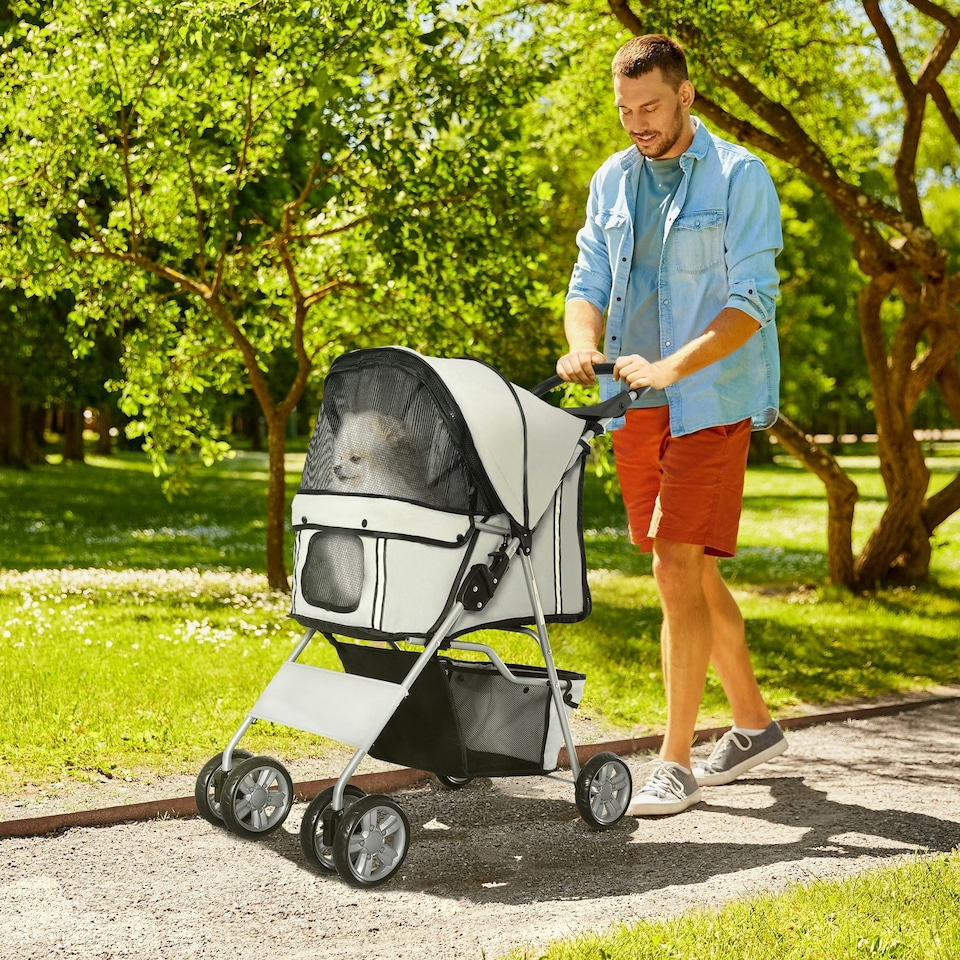 image 1 of PawHut Pet Stroller Carrier Foldable Deluxe Jogger Walk Travel Dog Cat Grey