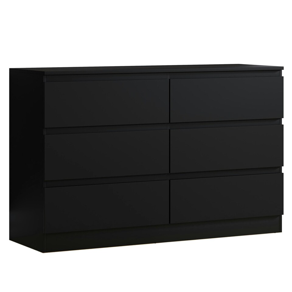 image 1 of FWStyle Carlton 6 Drawer Wide 3+3 Chest Of Drawers - Matt Black