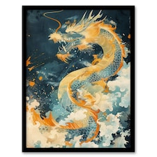 Japanese Orange Water Living Room Dragon Black Framed Wall Art Print A4