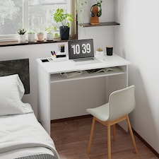 HOMCOM Modern Computer Desk, Home Office Table, Small Writing Desk with Storage Shelf, 90 x 50cm, High Gloss White