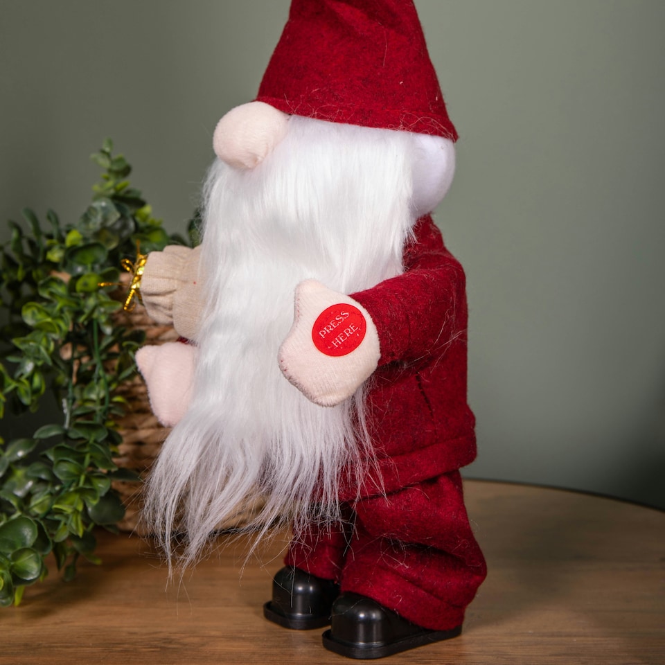 image 1 of 35cm Battery Operated Musical Walking Christmas Gonk Decoration in Red