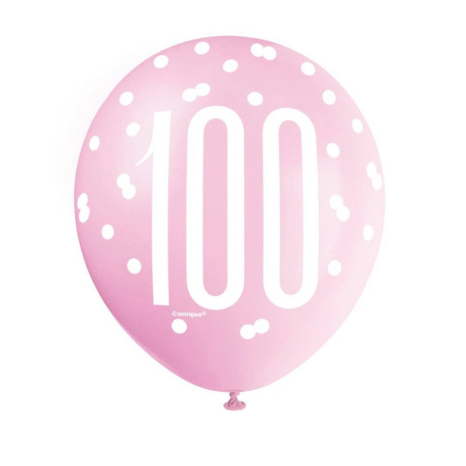 image 1 of Unique Party Age 100 Glitz Latex Balloons (Pack Of 30) - Pink/Purple/White - One Size