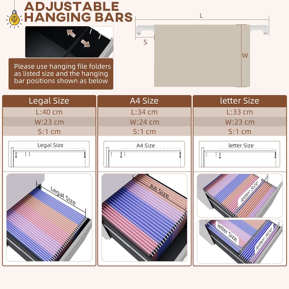 image 1 of Vinsetto 3-Drawer Vertical Filing Cabinet with Pencil Tray, Lock and 5 Wheels, Steel Mobile File Cabinet, for A4, Legal and Letter Size, Pre-Assembled Body, White