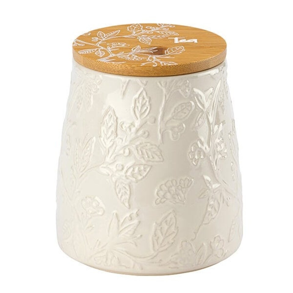 English Tableware Company Fieldview Farm Embossed Tea Storage Canister with Bamboo Lid