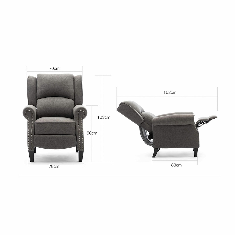 image 1 of Charlotte Modern Fabric Pushback Recliner Sofa Accent Chair | Grey | Grey | One Size