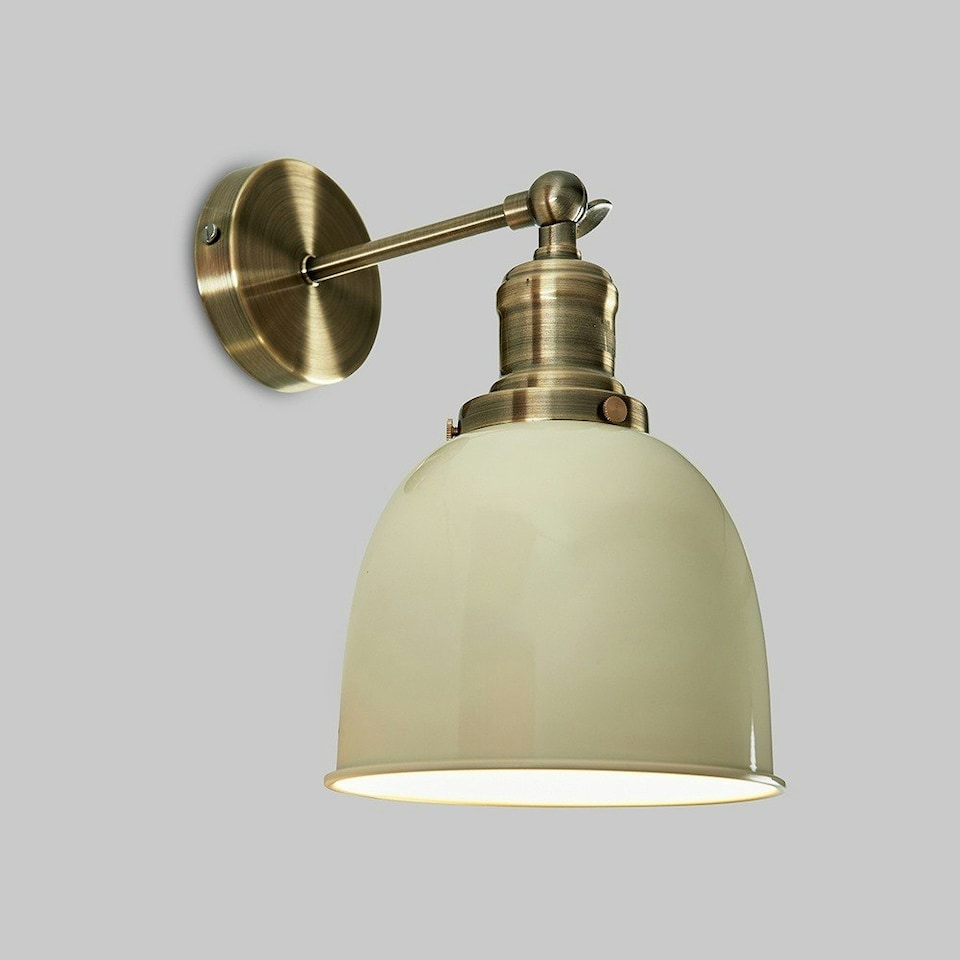 image 1 of ValueLights Pair Of Retro Antique Brass Knuckle Joint Wall Lights With Gloss Cream Shades