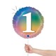 image 2 of Age 1 Colourful Rainbow Holographic Round Foil Helium Balloon 46cm / 18 in