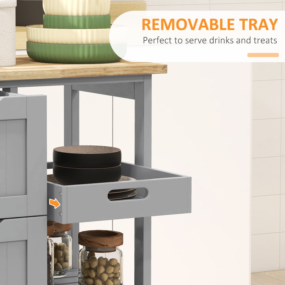 image 1 of HOMCOM Rolling Kitchen Island Cart, Bar Serving Cart on Wheels Grey