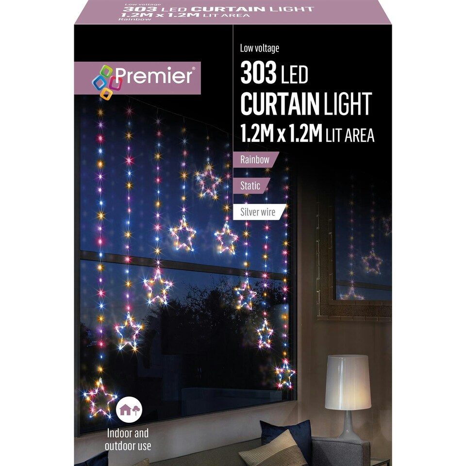 Premier Curtain Light Stars 303 LED Lights 1.2m X 1.2m - Rainbow | Multi