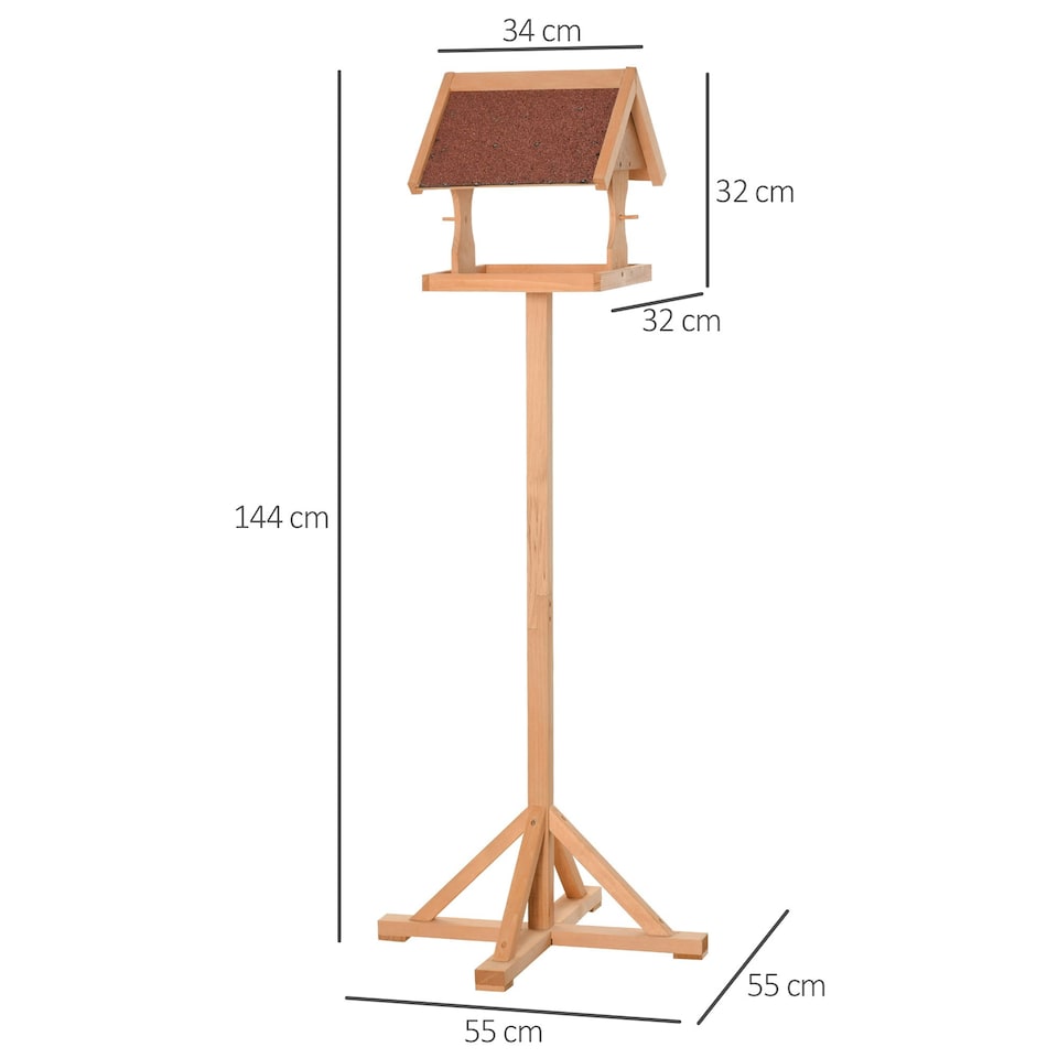 image 1 of PawHut Wooden Bird Feeder w/ Cross-shaped Support Feet Weather Resistant Roof
