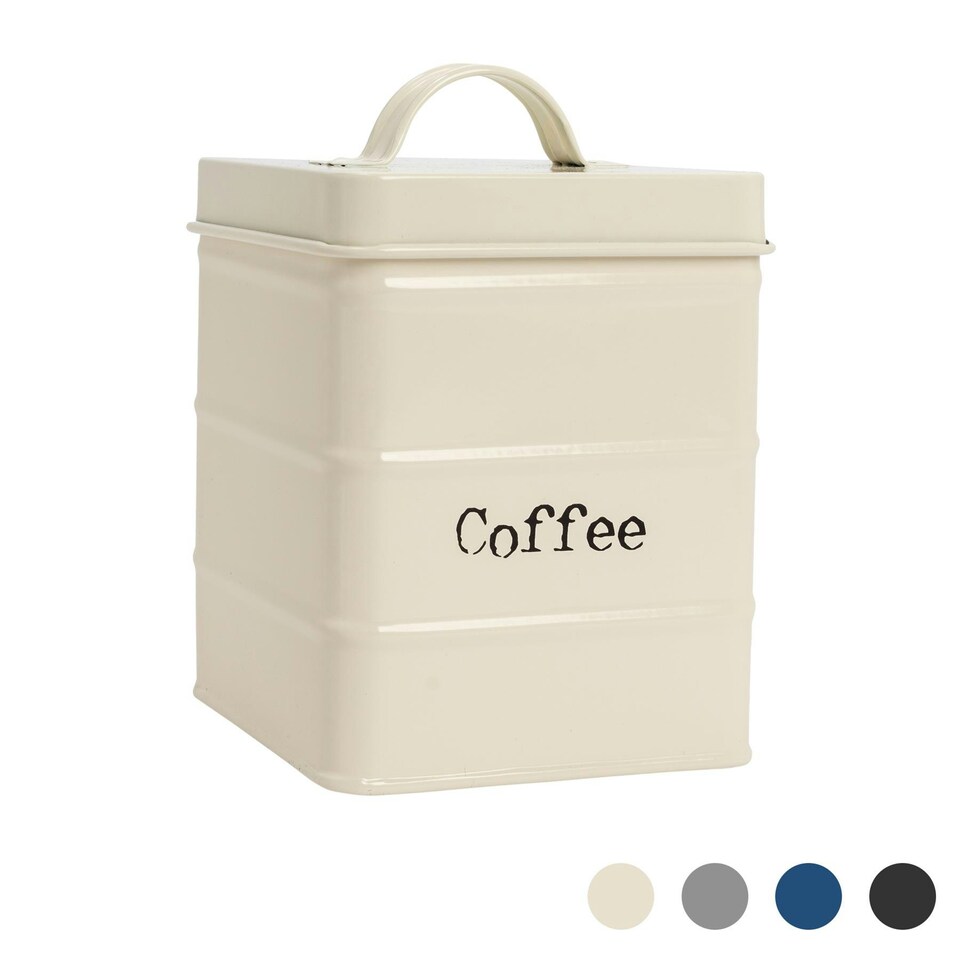 image 1 of Harbour Housewares Cream Vintage Metal Kitchen Coffee Canister Kitchen Caddy Kitchen Storage Containers Canisters
