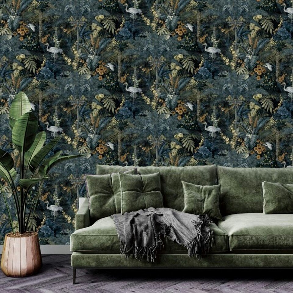 image 1 of Holden Décor Outside In Jungle Paradise Wallpaper - Navy - One Size Blue