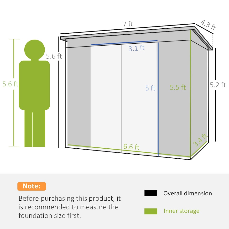 image 1 of Outsunny 7 x 4ft Metal Garden Storage Shed w/ Double Door Grey