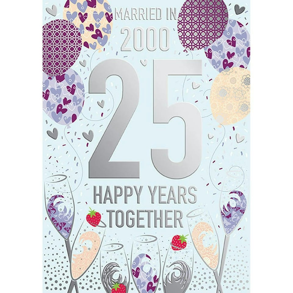Words 'n' Wishes Ruby Anniversary Card, Fun Facts From the Year you got Married, 25 Years Married, Multi-Coloured, 22 x 15.8 cms