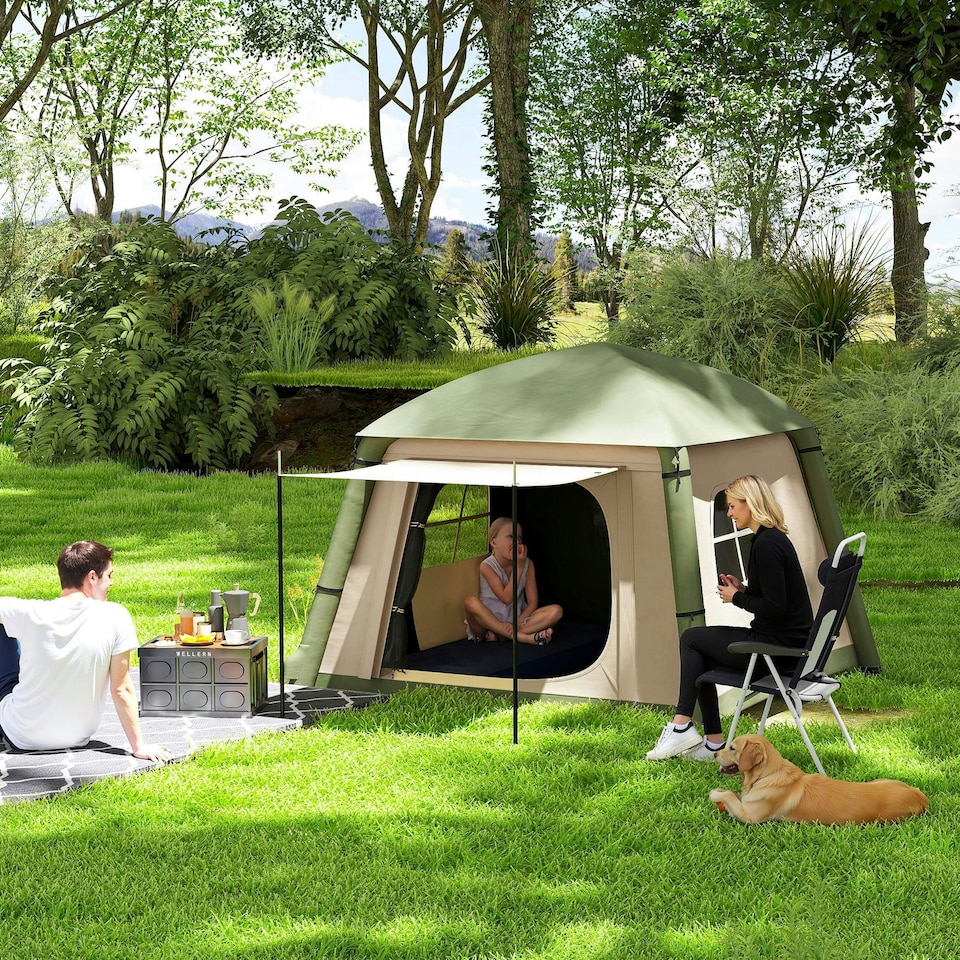 image 1 of Outsunny Inflatable Camping Tent, Easy Setup 2 Man Tent, Brown
