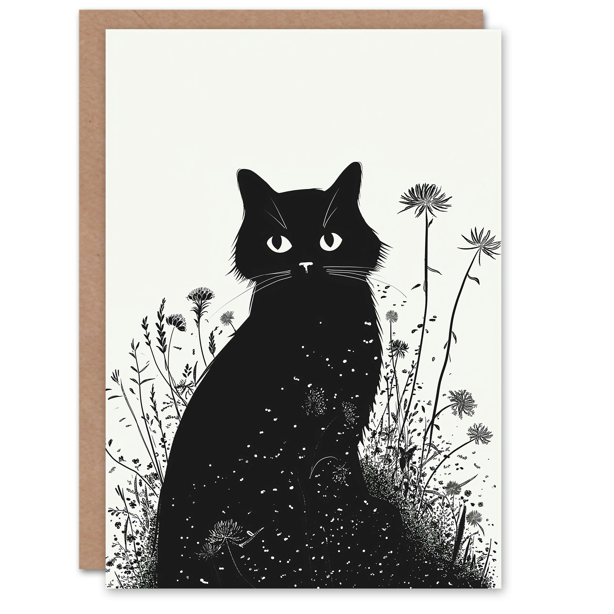 Watercolor-Grußkarte Mit Ragdoll-Katze & Wildblumen – Leer Innen, Für Jeden Anlass