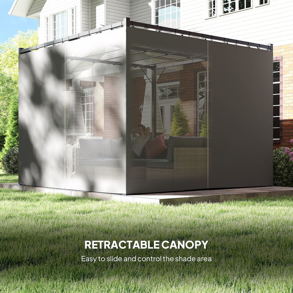 image 1 of Outsunny 3 x 3(m) Pergola with Retractable Roof and Curtains, Light Grey