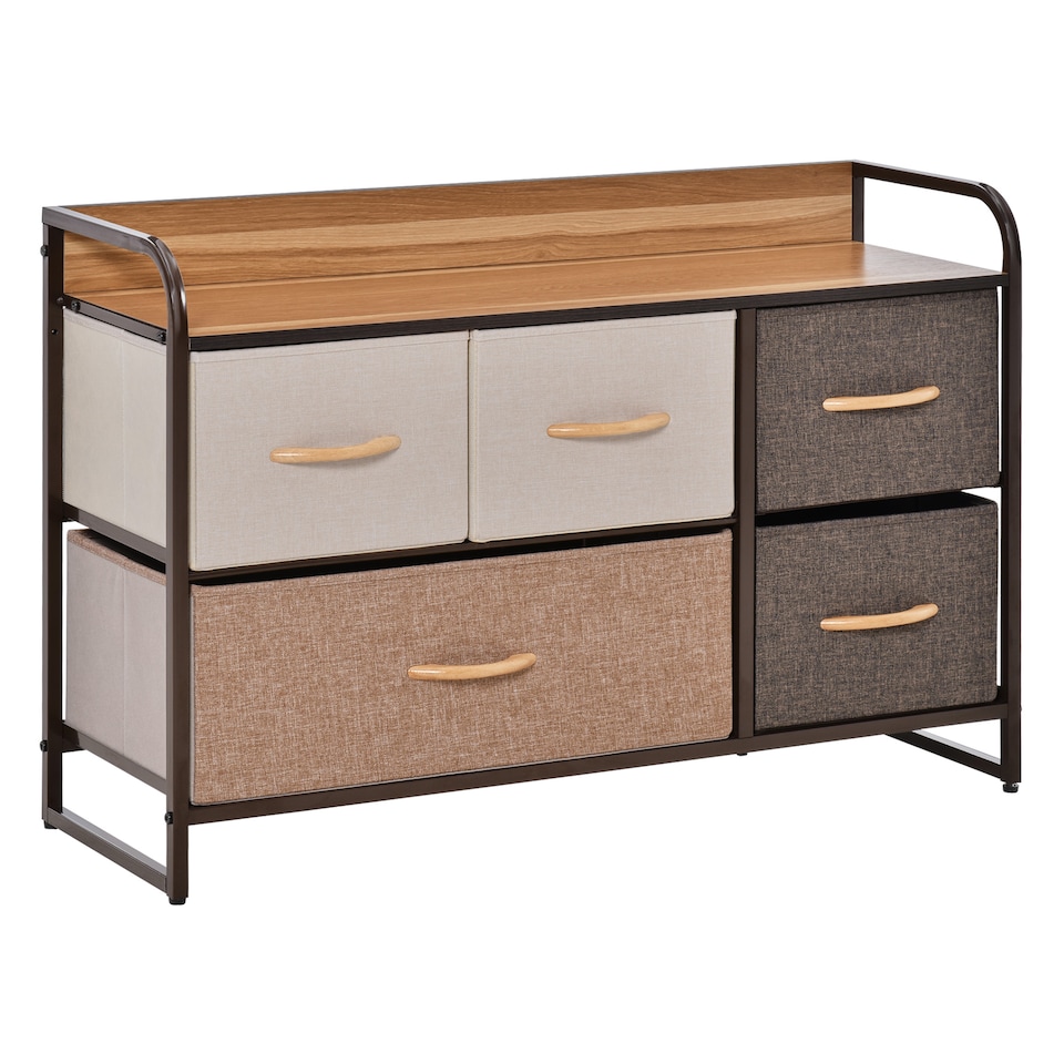 image 1 of HOMCOM 5-Drawer Dresser, Linen Fabric Chest of Drawers, Dresser Tower Unit for Bedroom Hallway Entryway, Storage Organizer with Steel Frame Wooden Top