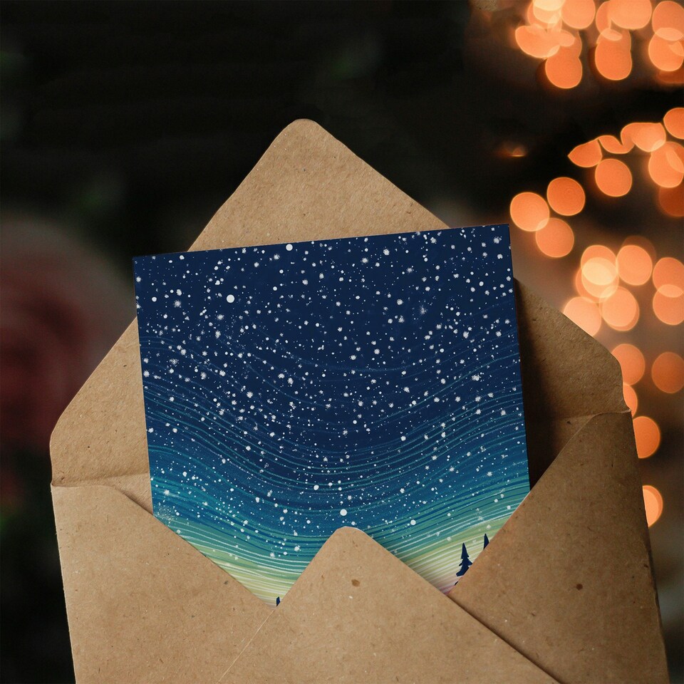 image 1 of Arctic Forest Snowfall Colourful Sky Blank For Him Or Her Art Xmas Festive Christmas Card