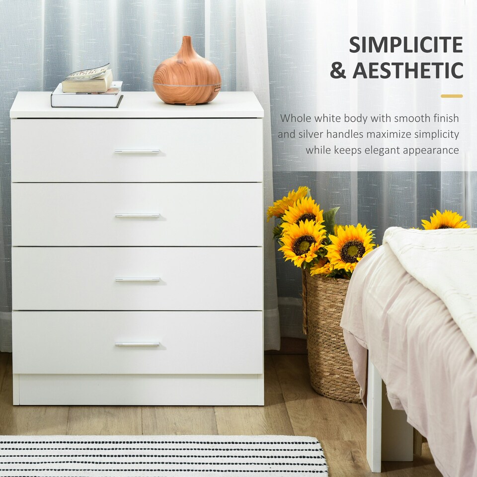 image 1 of HOMCOM Storage Cabinet Vertical Drawer Chest of 4 w/ Metal Rails Anti-Tip