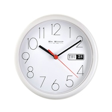 Hometime Day/Date Wall Clk-White Case/White Dial 8.5"Rnd +B White