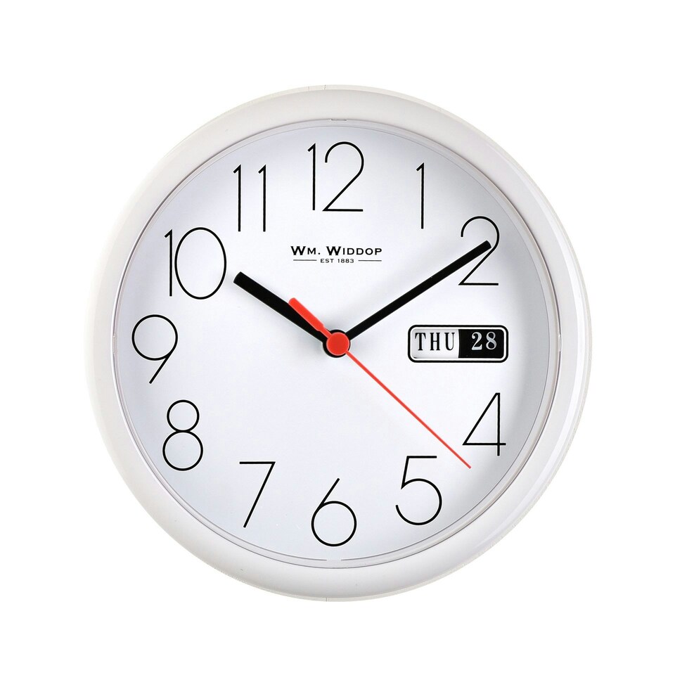 image 1 of Hometime Day/Date Wall Clk-White Case/White Dial 8.5"Rnd +B White