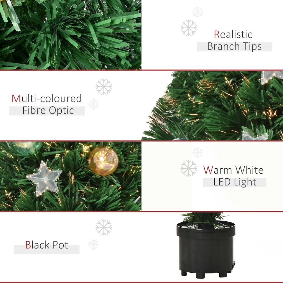 image 1 of HOMCOM 2FT Pre-Lit Artificial Fibre Optic Christmas Xmas Tree Lights Decoration