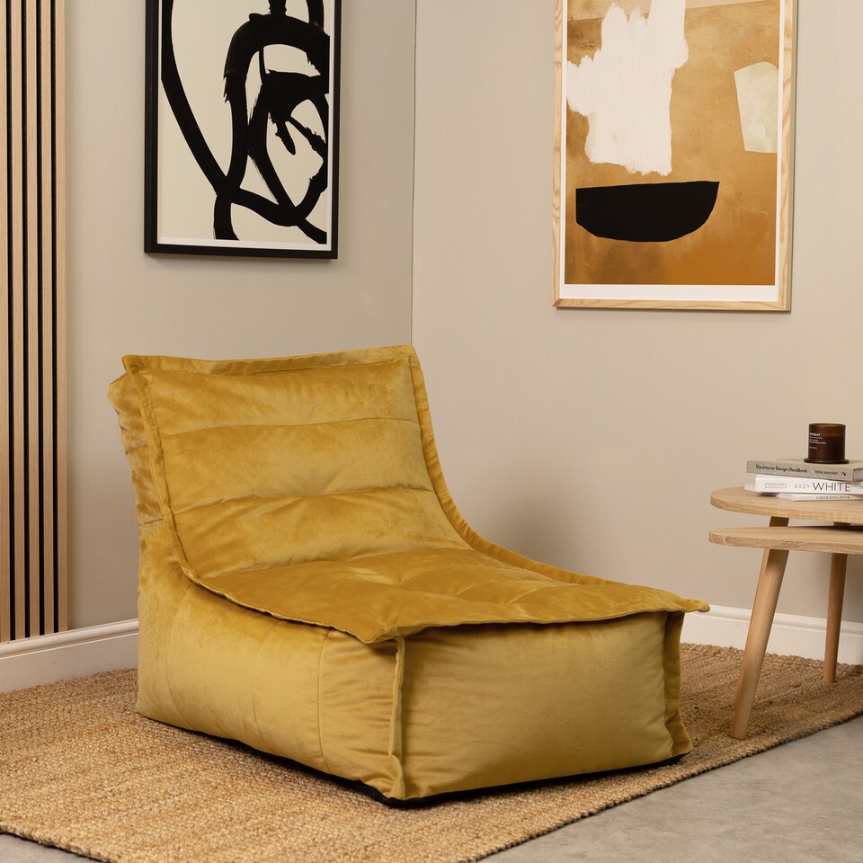 image 1 of Dolce Lounger Bean Bag Ochre Yellow Velvet Bean Bag Chair | Yellow | Ochre Yellow | XL | 1
